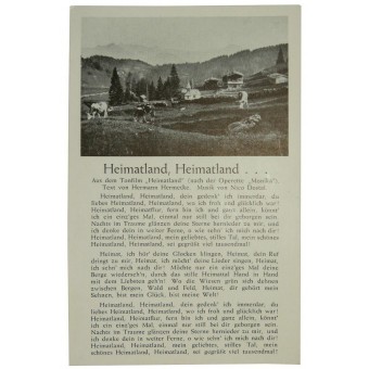3. valtakunnan sotilaan laululakortti Heimatland, Heimatland. Espenlaub militaria